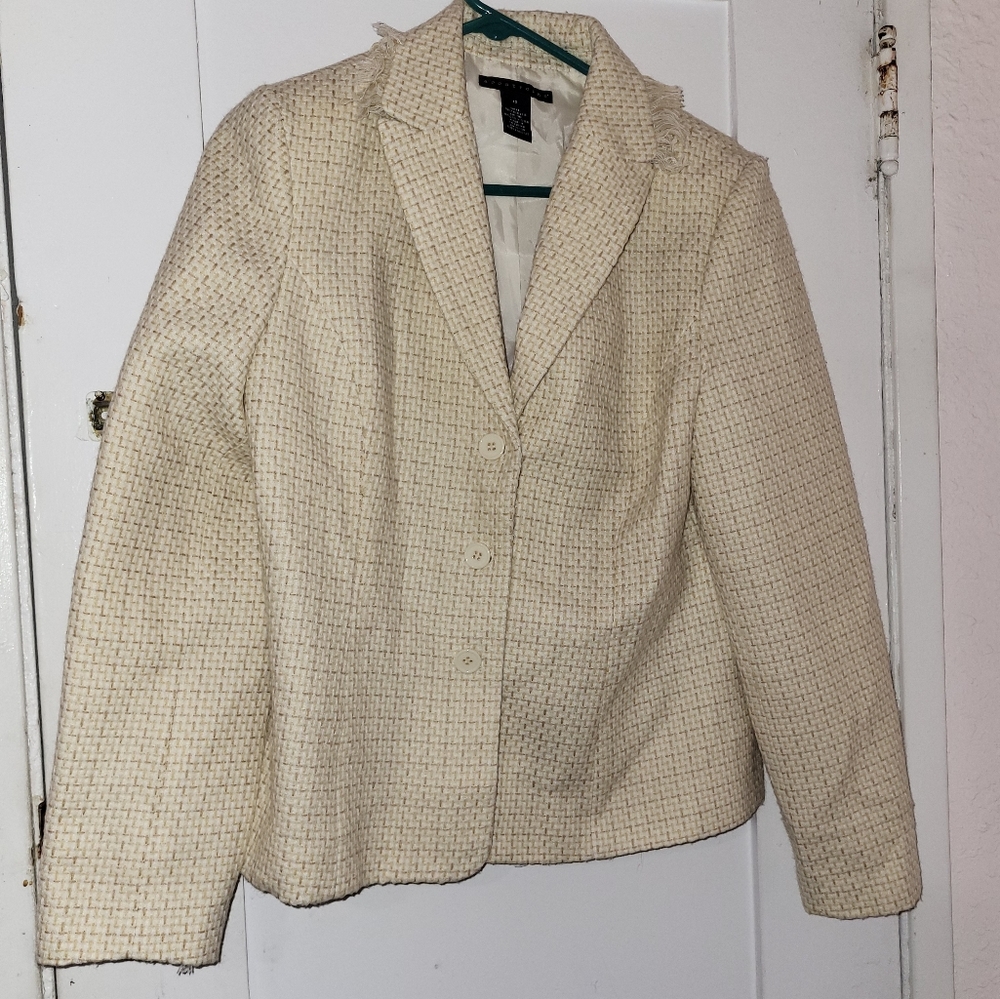 Apostrophe Beige woven  textured  Blazer women's Size 12 Acrylic single breasted
